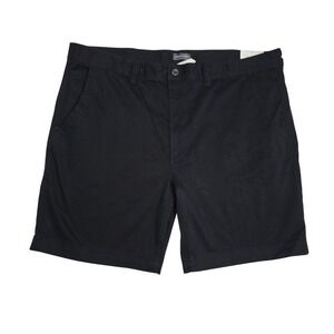 NWT St Johns Bay Flat Front Shorts Mens 44 Black Comfort Stretch Chino